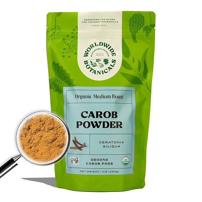 Worldwide Botanicals Organic Carob Powder, Medium Roast – 1 lb – Caffeine Free Cocoa Alternative – Low Fat Super Food with Natural Sweetness– Gluten Free, Kosher, 16 ounces, Pack of 2