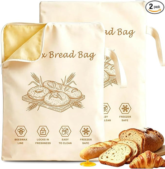 New Zipper Beeswax Bread Bags for Sourdough, 13x17" Reusable Bread Bag | Breathable Bees Wax Bread Bag with Wide Zipper, Freezer Safe Beeswax Bags for Bread, Homemade Bread Storage
