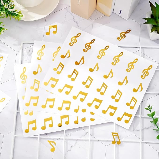 Gold Music Note Stickers, 280Pcs Self-Adhesive Treble Clef & Musical Note Decals for Envelope Seals Party Invitations Scrapbooking Music Themed Party Decorations