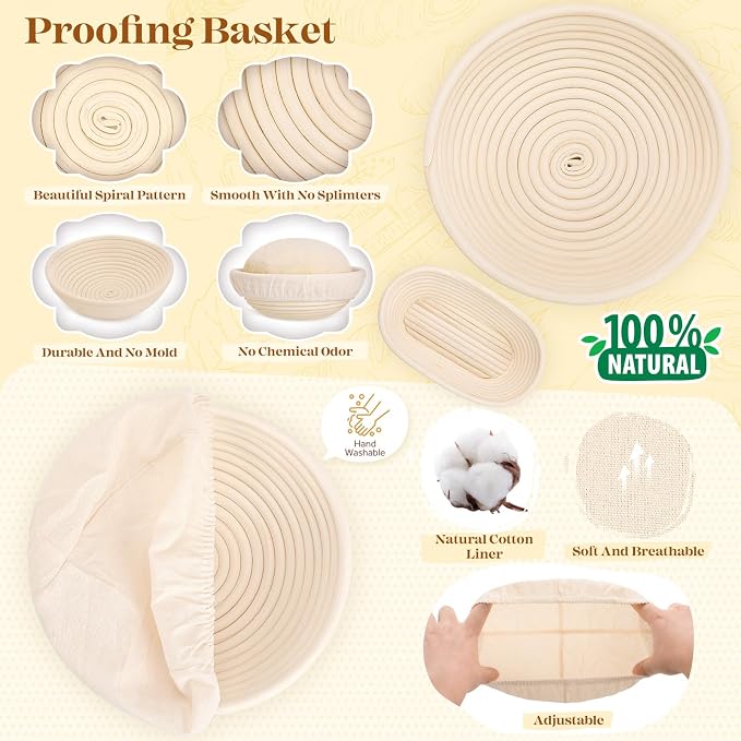 Sourdough Starter Kit, Sourdough Bread Baking Supplies, Bread Proofing Basket, Sourdough Kit for Modern Home and Kitchen, Sourdough Bread Basket, Sour Dough Kit Tools, Bread Making Tools Kit