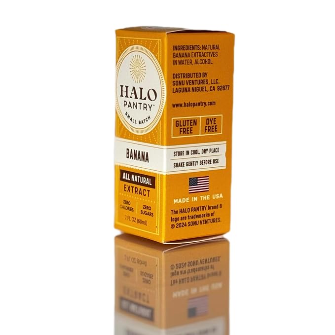 Natural PURE BANANA Extract by HALO PANTRY (2oz bottle) | Water-Soluble, Dye-Free/Colorless, Gluten-Free, Dairy Free, Zero Sugars, NO Sweeteners, NO Calories | Perfect for customizing ANY baking, candy, dessert or drink recipes