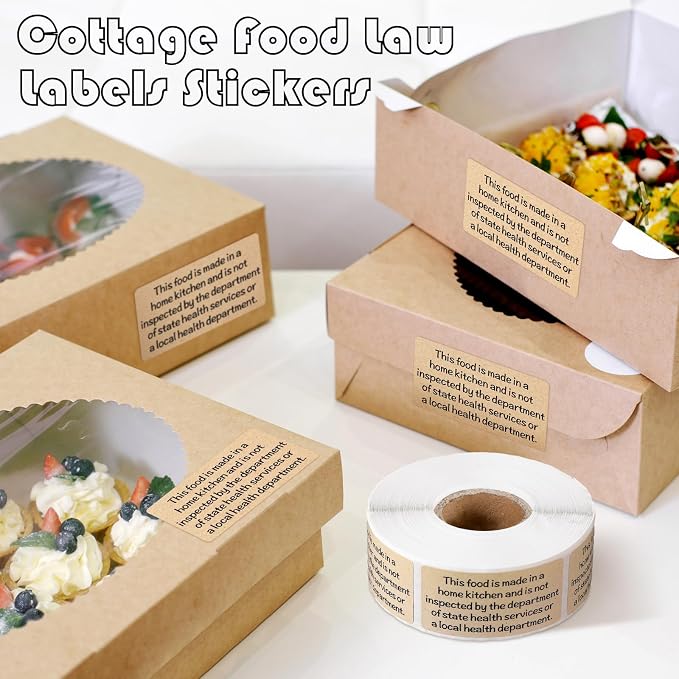 Marspark 500 Count Cottage Food Law Labels Stickers Made in A Home Kitchen Inspection Statement Thermal Printed Labels for Home Kitchen (2 x 1 Inch,Classic,Kraft)