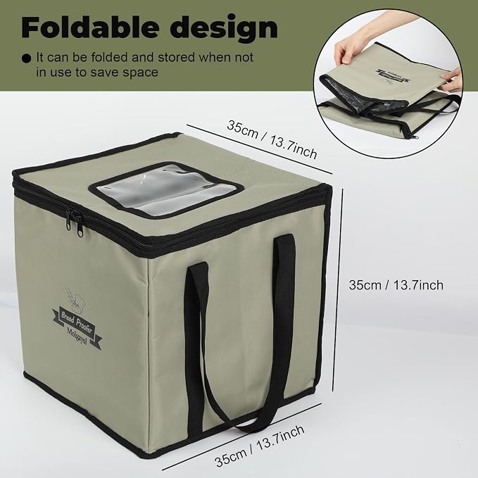 Bread Dough Proofing Box, Temperature Timer Control Bread Dough Proofer Kit Foldable Visible Sourdough Starter Warmer Home for Pizza Yogurt (35cm/13.7inch)
