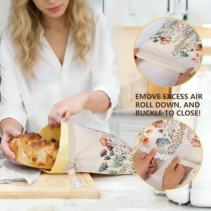 Reusable Beeswax Bread Bags for Homemade Bread & Sourdough, 2-Pack XL Airtight Food Storage Bags, Organic Cotton Linen Covers - Freezer-Friendly Freshness Preservation Keeps Fresh Longer