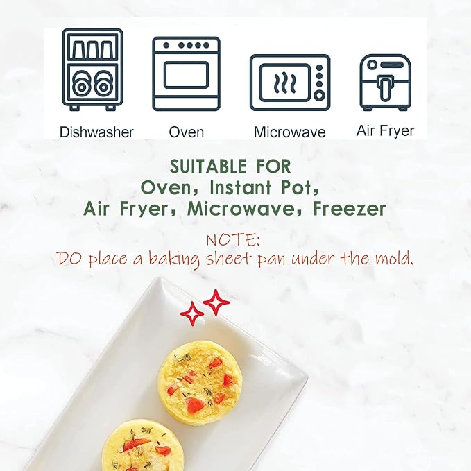 Silicone Egg Molds Frittata Pan, 3 Inch Deep Starbuc Egg Bites Molds Dash Silicone Cups Sous Vide Mold Round Rolls Tray for Breakfast Sandwiches Omelets Dinner Rolls Baking