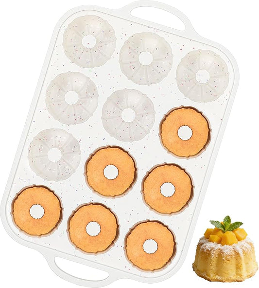 3 Inch Silicone Mini Fluted Tube Cake Pans with Metal Reinforced Frame, 12-Cavity Non-Stick Mini Flan Molds for Daily & Holiday Desserts (1 Pack)