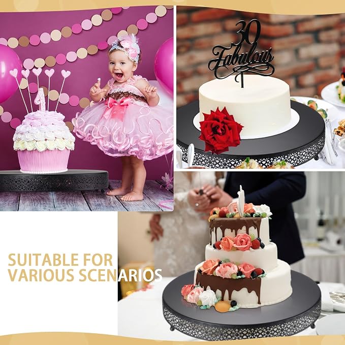Wenqik Cake Stand 18 Inch Round Metal Cupcake Dessert Wedding Cake Stand Cookies Display Holder Fruit Serving Tray for Table Wedding Birthday Anniversary Party(Black)