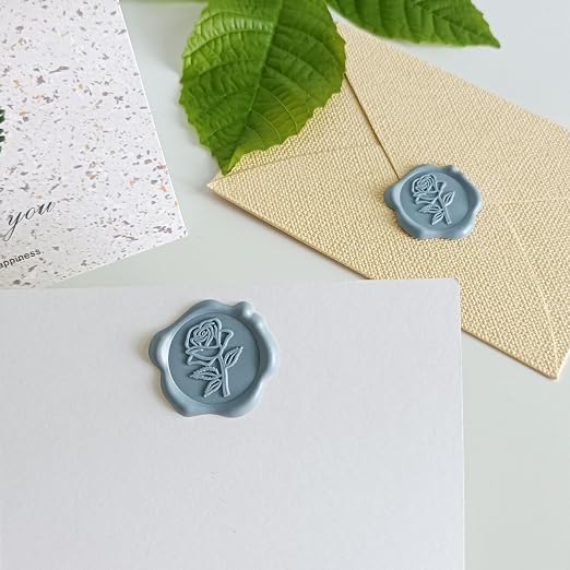 50 Pcs Adhesive Blue Rose Wax Seal Stickers, Blue Rose Seal for Envelope, Wedding Invitation Stickers for Envelope, Invitation, Scrapbook