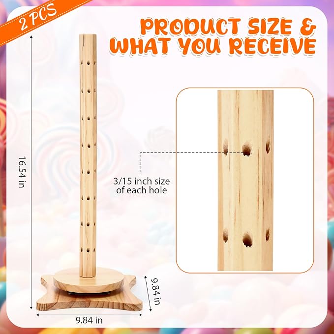 Lallisa 2 Pack Wood Cake Pop Stand with Spinning Base, 50 Holes Wooden Lollipop Tree Holder Stand, Decorative Cake Candy Display Dessert Holder, for Wedding Baby Showers Anniversaries Birthday Party