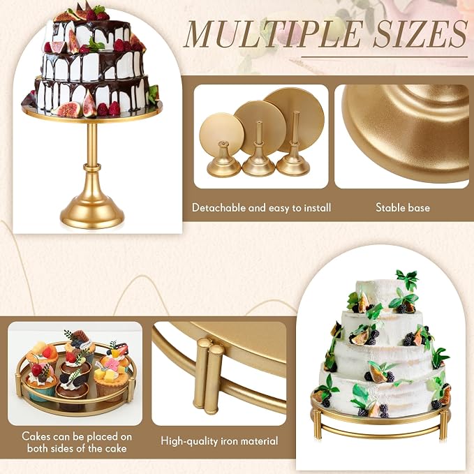 Tioncy Set of 6 Gold Cake Stand Round Metal Cake Stands Antique Gold Dessert Display Cupcake Pastry Candy Display Plate for Wedding Birthday Party Event Bridal Celebration Table(Simple)
