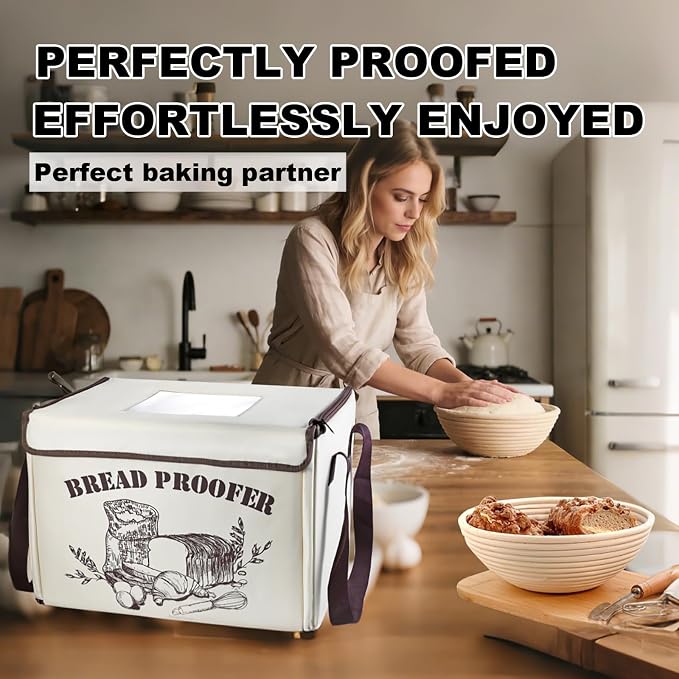 OUEST Folding Bread Proofing Box, Fabric Sour Dough Proofing Box with Temp Control 50-113°F & 12H Timer, Fabric Dough Proofer with Metal Rack for Bread Baking, Pizza, Yogurt, Kombucha