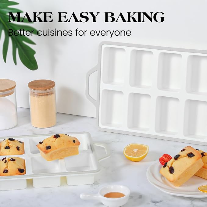 Vinino 2 Pack 8-Cavity Mini Silicone Loaf Pans Gray for Savory Meal Prep | 16 Cavities Mini Loaf Set, Perfect for Savory Bites, Meal Prep Portions, Baked Oatmeal & Understated Small Batch Baking