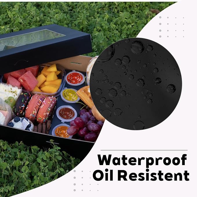 Black Cardboard Grazing Box, 8 PCS Outdoor Platter Serving Box w/Clear Lid for 5-8 People To Go, Stably Filled Disposable Catering Trays w/Lid for Food Take Out (15"x10"x3.5")