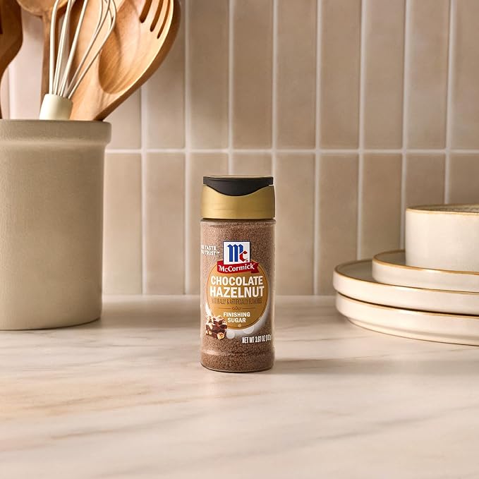 McCormick Finishing Sugar, Chocolate Hazelnut, Rich Hazelnut Flavor, Perfect for Topping Sweets, Hot Beverages & Cocktails, 3.61 oz