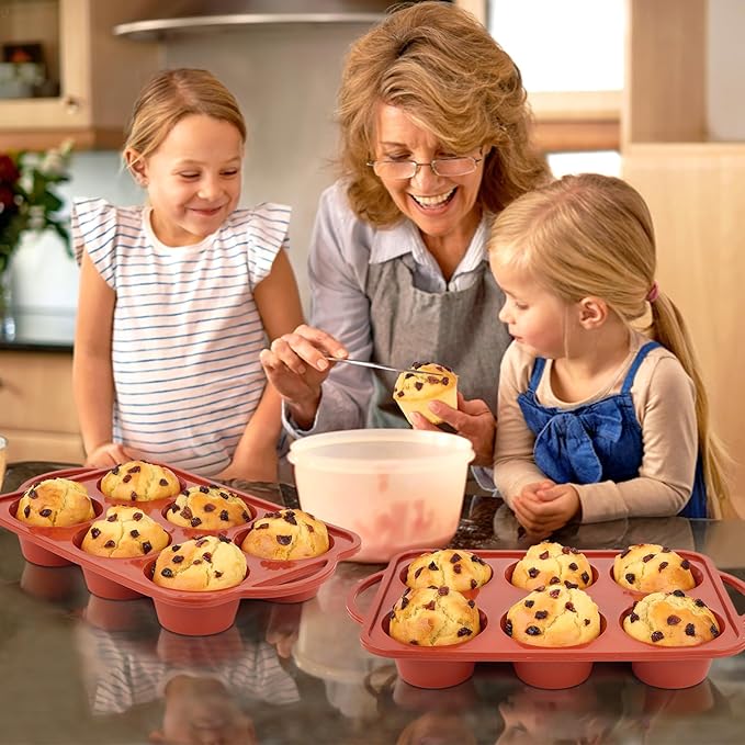 JOERSH Jumbo Muffin Pan with Metal Frame, 6 Cup Large Cupcake Mold with Handles, Non-Stick Silicone Baking Tray for Jumbo Muffin, Cupcake, Egg Bite