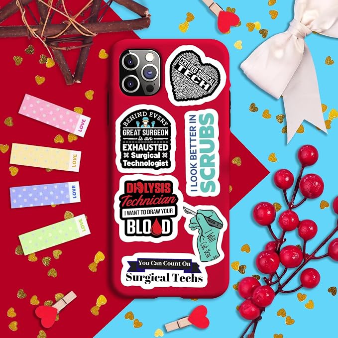 100Pcs Surgical Tech Stickers, Surgery Stickers for Water Bottle and Laptop - Scrub Tech Party Supplies & Decorations, Waterproof Vinyl Decals, Gifts for Women & Men