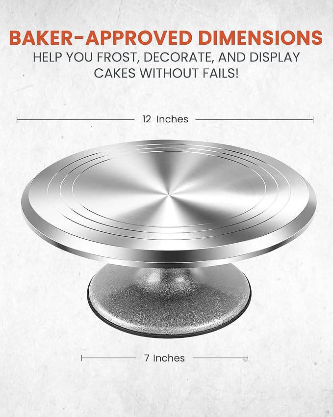 RFAQK 12 Inch Aluminum Alloy Revolving Cake Stand, Cake Turntable for Decorating Rotating Cake Stand for Cupcakes, Pastries and Cake Decorations