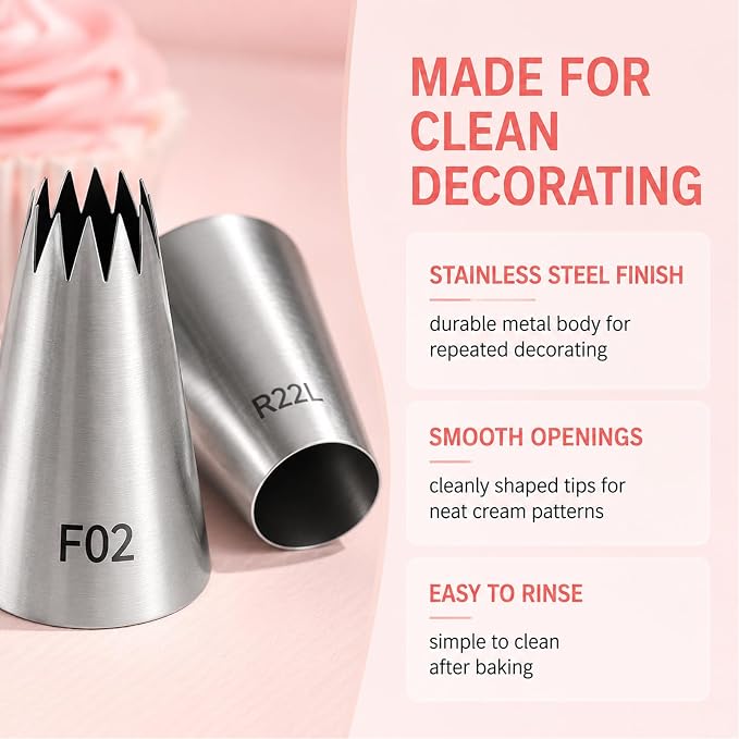5 Pieces Large Piping Stainless Steel Cake Decorating Nozzle Set | F02 F06 R22L 9FT 1M,For Cakes,Cupcakes,Cookies