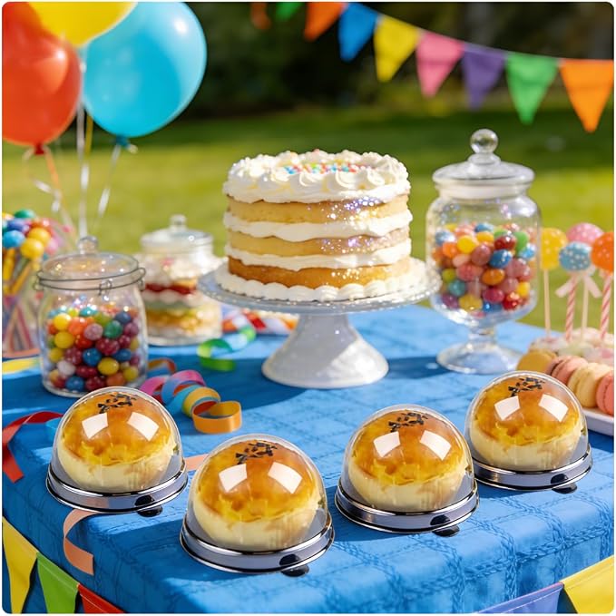 YUDONG 2 Inch 50 Pack Clear Plastic Mini Cupcake Containers Individual Packaging Mini Cupcake Holder, Disposable Treat Boxes with Dome Lids for Muffin Mooncake Cake Macaron (silvery)