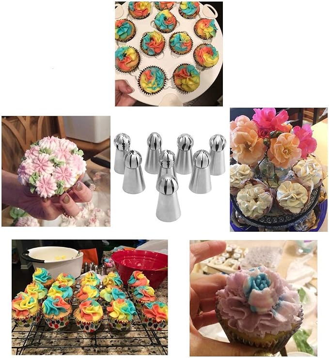 Russian Piping Tips Set, Airlxf 8PCS Stainless Steel Icing Piping Nozzles Tips Cake Cupcake Decorating Supplies Kit Flower Frosting Tips DIY Icing Piping Tips for Cake Decorating (8PCS)