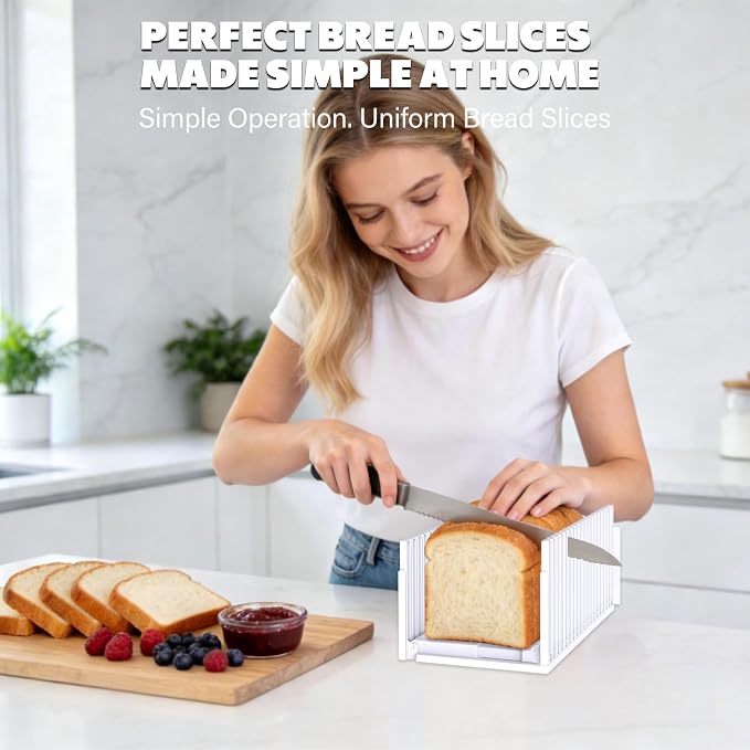 New Upgrade Bread Slicer for Homemade Breads,Bread Slicing Guide Adjustable Width, Foldable Portable Bread Cutter,Perfect Loaf Slices Every Time! Suitability for Homemade Bread, Bagel, Cakes (Clear)
