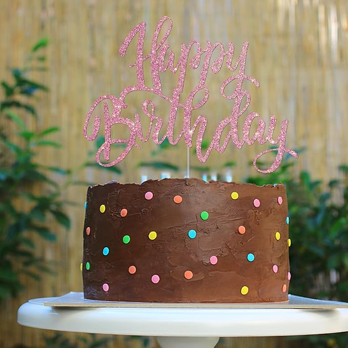 Happy Birthday cake decorations, Birthday party supplies, rose gold glitter letters, cake topper
