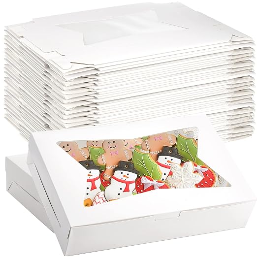 ZEAYEA 36 Pcs White Bakery Boxes, 12" x 8" x 2.5" Cookie Treat Boxes with Clear Window, Pastry Box for Desserts Strawberries, Pie Boxes for Muffins, Donuts, Biscuits, Cupcake, Easy to Assemble