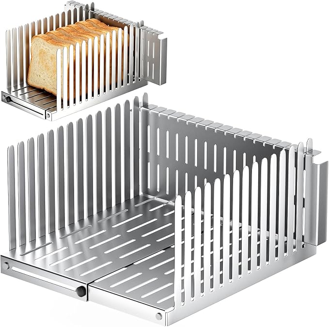 Bread Slicer for Homemade Bread - Upgrade Adjustable Stainless Steel Bread Cutter Board, Foldable Slicing Guide for Homemade Bread, Bagels, Toast, Bakery Kitchen Gadget Gift
