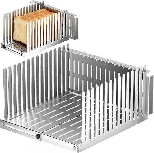 Bread Slicer for Homemade Bread - Upgrade Adjustable Stainless Steel Bread Cutter Board, Foldable Slicing Guide for Homemade Bread, Bagels, Toast, Bakery Kitchen Gadget Gift