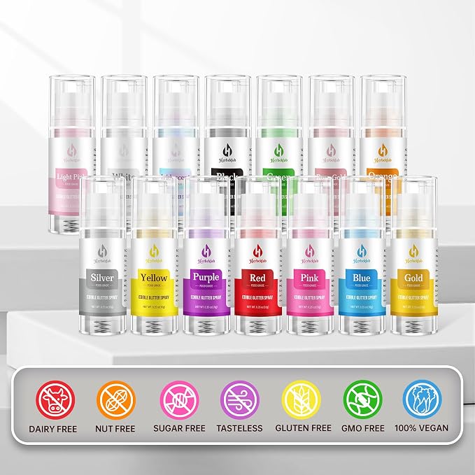 Green Edible Glitter Spray – Herbeklab 10g Food Grade Edible Shimmer Spray for Cakes, Cookies, Chocolate, Strawberries, Drinks and Cocktails– Upgraded Bottle Design