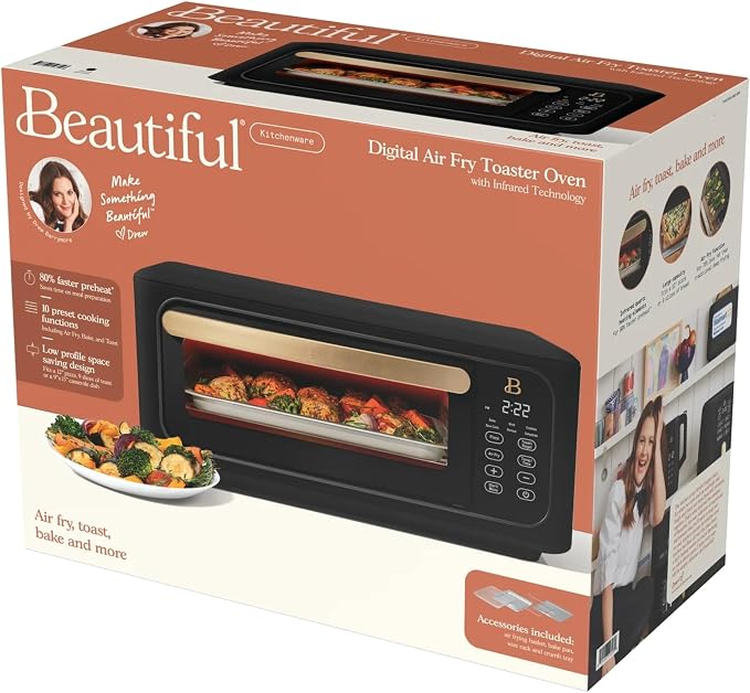 Infrared Air Fry Toaster Oven 9 Slice, 1800W Countertop Oven with Convection & Air Fry Functions, Digital Touch Display, Multi Cooking Modes for Baking, Broiling & Reheating (Black Sesame)