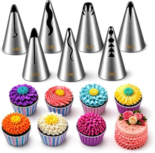 7 Pcs Pleated Skirt Piping Nozzles Set, Stainless Steel Russian Piping Tips Set For Pastry Fondant, DIY Icing Nozzle Tool for cakes