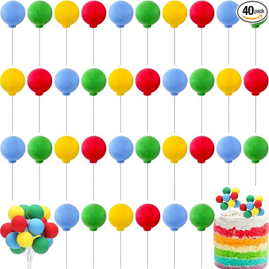 Sieral 40 Pcs Mini Balloon Cake Toppers Colorful Rainbow Topper Round Clay Balls Cupcake Toppers for Birthday Baby Shower Wedding Party Decorations(Classic Color,Clay)
