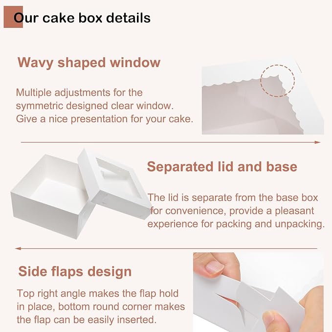 Mcfleet 12x12x6 Inch Cake Boxes 16pcs Bakery Boxes for Tier Cakes with Window 12 Inch White Large Tall Cardboard Bakery Take Out Carrier Containers with Lids for Wedding, Birthday, Party