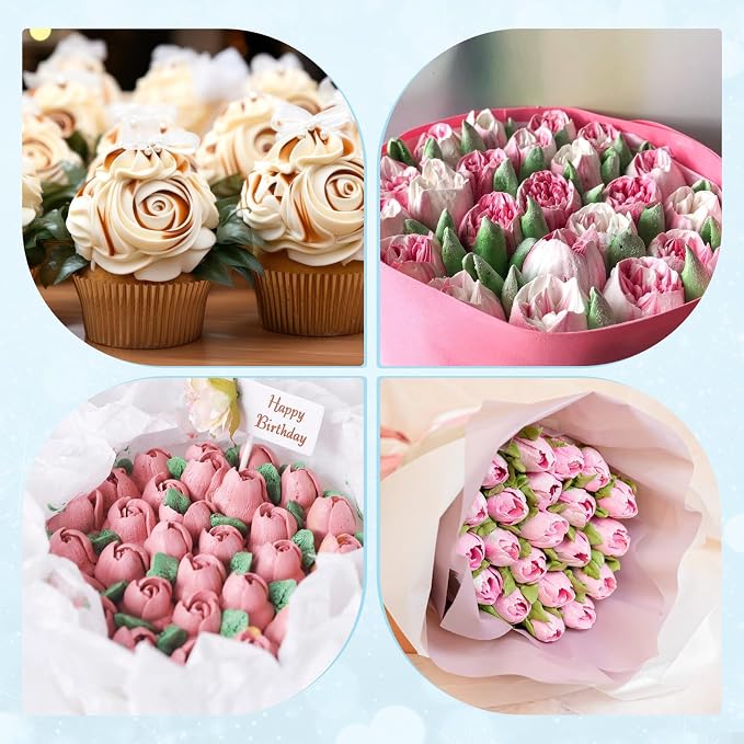 Russian Piping Tips, 2PCS Extra Large Cake Decorating Kit Rose Floral Piping Nozzle Stainless Steel Icing Tips Flower Cake 3D Floral Designs Baker Tools for Wedding Birthday Cakes Cupcakes Cookies
