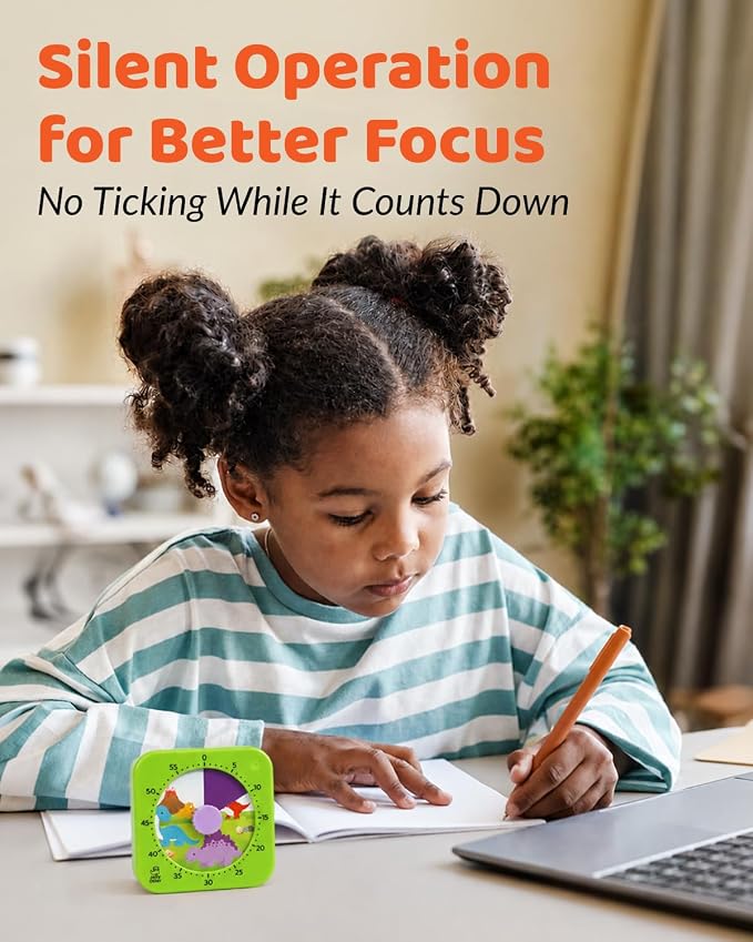 Visual Timer for Kids - The Perfect Kids Timer Visual Aid for Classroom, Home & Desk Use - Great for Study, Productivity, Toddlers Shower & Potty Training Time 60 Minute Countdown Timers (Dinosaur)