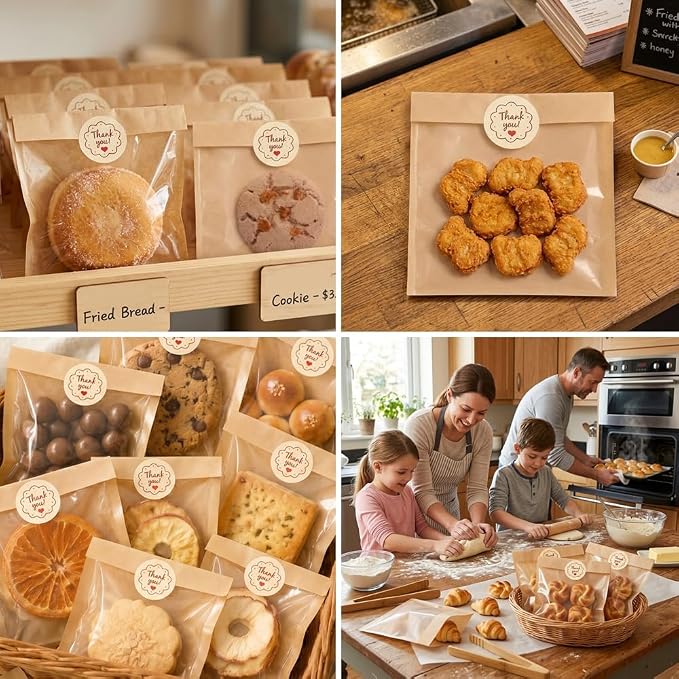 Cookie Bags with Seal(7.1x7.5 Inch) 100 PCS Sealable Bakery Bags for Treat Snack Baked Goods Pastry Donut Cookie Sleeves Bake Sale Packaging Heat Seal Farmstand Small Business Party Favors Supplies
