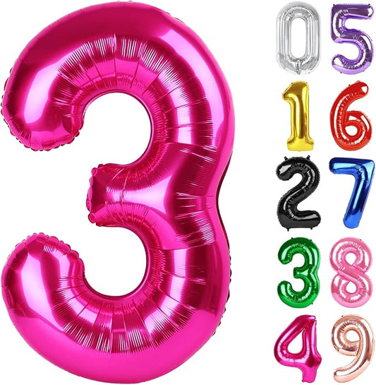 Hot Pink Number 3 Balloon 40 Inch, 3rd Birthday Celebration Supplies for Girls Boys Women Men, 3 Balloon for Girls Boys Theme Party