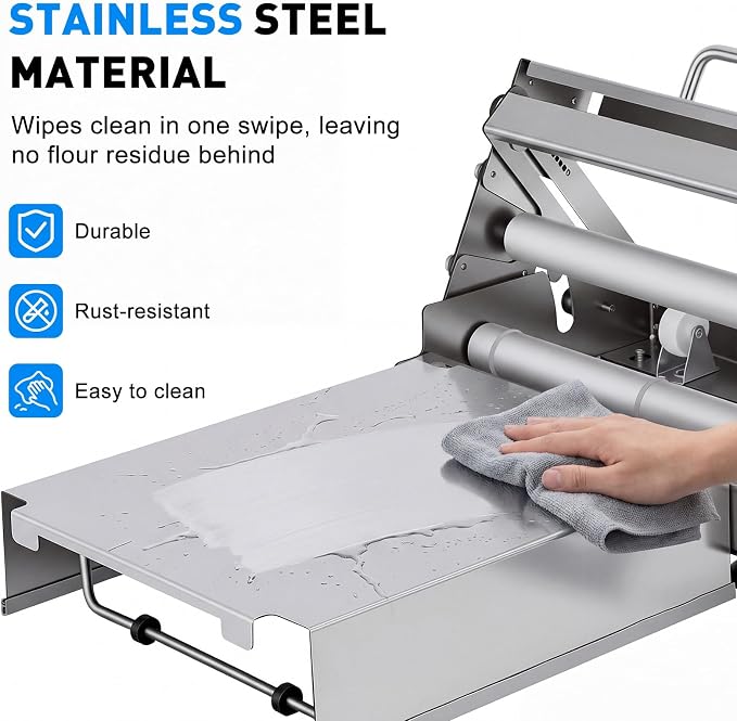 12-Inch Folding Dough Sheeter Machine Stainless Steel Manual Dough Roller Adjustable Thickness with 2 Rolling Boards For Pizza Croissants Pastry（US Fast Arrival）2026 Upgraded White