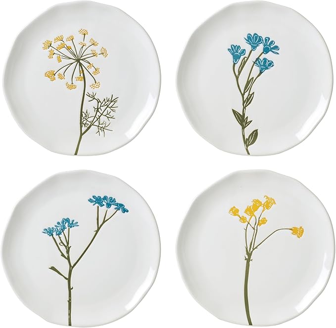 Lenox Dinnerware Set, Wildflowers Tidbit Appetizer Plates Set Of 4, Service For 4, Dessert Plates, Small Plate 6 Inch, Snack Plate, Stoneware, Dishwasher Safe, 6-Inch Diameter (Assorted, 4 Piece)