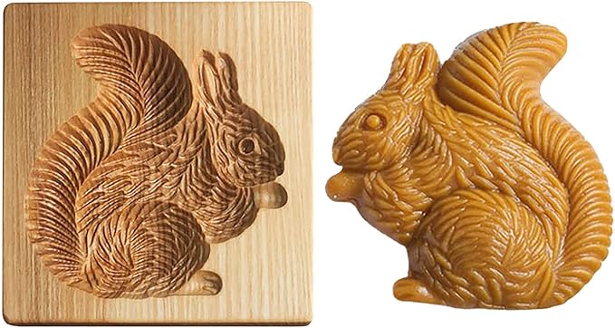 Carved Wooden Gingerbread Cookie Mold,3D Wooden Baking Mold Cookie Biscuit Press Stamp Molds,Cookie Cutter,Cookie Stamp,DIY Biscuit Stamp Mould for Halloween Thanksgiving Christmas(Squirrel)