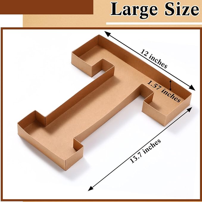 SiliFine 13.7''H Cardboard Letters Box for Charcuterie Birthday Fillable Paper Mache Candy Container Letter Box for Birthday Treats Festival Decorative(Letter T)