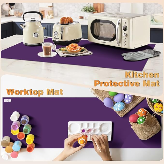 49.2" x 15.7" Large Silicone Mat for Kitchen Counter Protector, Cuttable Silicon Countertop Protector Mat Heat Resistant Mats for Countertop, Cut to Fit Placemat Ship Roll by Foepoge, Purple