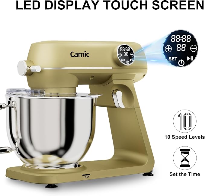 8.45 QT All Metal Stand Mixer,10 Speed Large Capacity Kitchen Mixer with Digital Timer & Tilt-Head, Electric Mixer with Whisk Dough Hook Mixing Beater for Baking,Cakes,Cookie,Bread,Salad (Champagne)