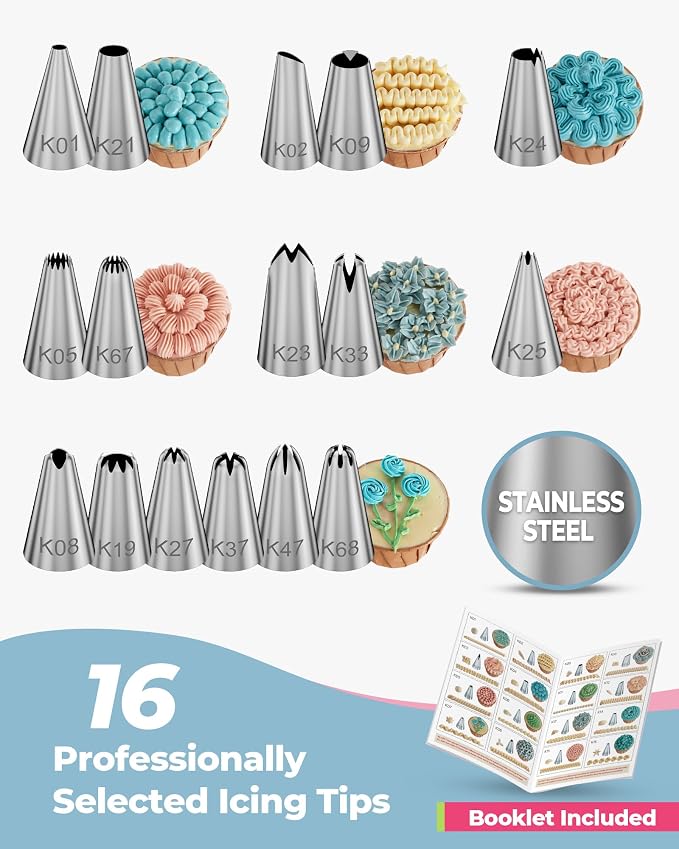 Kootek 6Pcs Cake Decorating Kit and 124Pcs Icing Piping Bags and Tips Set