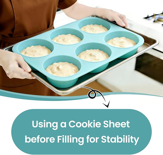 CAKETIME Jumbo Muffin Pan, 6 Cup Silicone 3.5 Inch Large Muffin Tin for Baking Giant Homemade Muffins, Cupcakes, Frittatas Non Stick