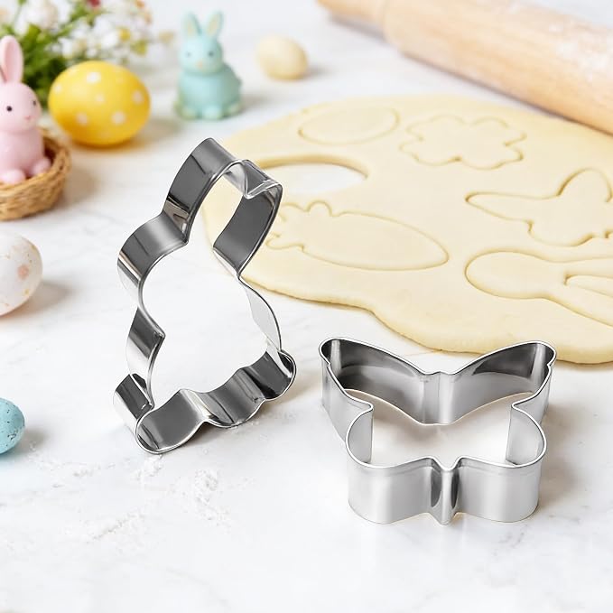Easter Cookie Cutter Set - 12Pcs Mini Cookie Cutters Variety Pack with Dough Scraper, Stainless Steel Cookie Mold for Biscuits, Fondant, Sandwiches and Pancakes, Style A