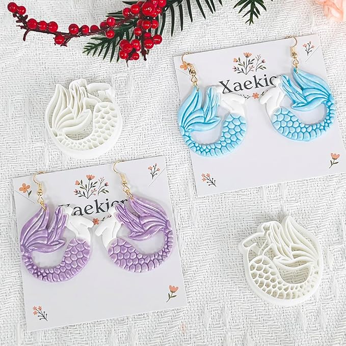 Xaekicr Dragon Mermaid Polymer Clay Cutters Set – Fantasy Clay Earring Cutters for DIY Jewelry Making – Polymer Clay Molds and Clay Tools