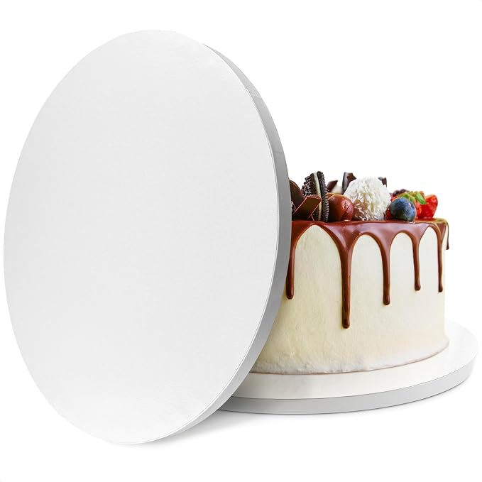 White Cake Drums 10 inch Round - Thick 1/2" Cake Boards 10 inch Round Shape with Bend-Proof & Smooth Surface, Grease & Water Resistant - Suitable for Party Presentation of Desserts and Cakes Up to 8"