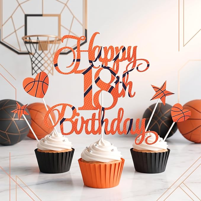 Happy 18th Birthday Cake Toppers Set, Basketball Cake Decorations for Boys Girls Birthday Anniversary Party Decor Supplies